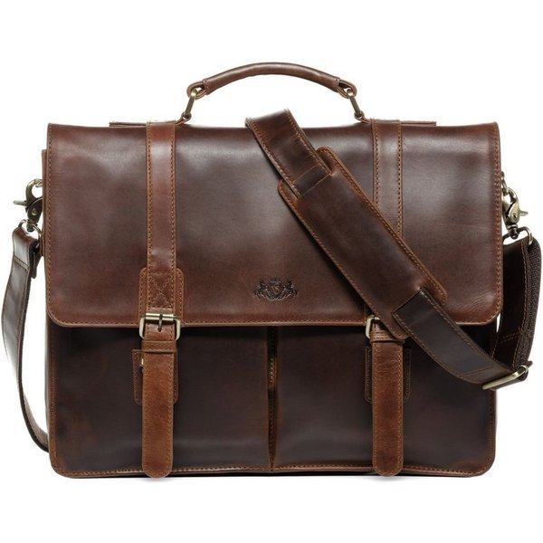 SID & VAIN Laptoptasche echt Leder Aktentasche 15 Zoll Laptop Fach braun, Laptoptasche 15,4 Zoll, Aktentasche Echtleder Herren braun-cognac