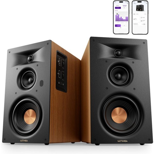Ultimea BS-3 3-Way Bookshelf Speakers Regal-Lautsprecher Edge Horn & BassMX (Bluetooth 6.0, 70 W, 5,25'' Tieftöner, App, Heimkino, Auracast, Design ohne Frontgi