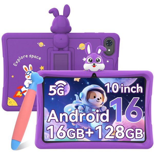 TABWEE 10" Android 16 Kindertablet 128 GB mit Stift Tablet (10", 128 GB, Android16, 5000mAh, stoßfeste Silikonhülle, Elternkontrolle, Google Kids Space)