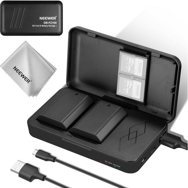 Neewer NP-FZ100 Akku-Set 2280mAh, 2 Akkus + Ladegerät, für Sony Kameras Kamera-Akku D 2280 mAh, Vollständiger Ladeschutz
