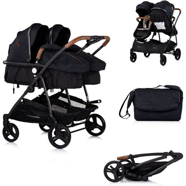 Chipolino Geschwisterwagen Duo Smart, klappbar, umbaubar, verstellbar, Fußsack, EVA-Reifen, Sicherheitsgurt