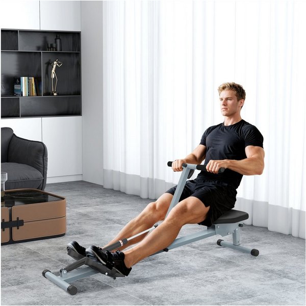 HOMCOM Rudergerät Rudergerät Fitness-Rudergerät mit LCD-Display belastbar bis 100kg (Fitnessgerät, 1-tlg., Ruderzugmaschine Heimtrainer), Grau+Schwarz 130 x 47.