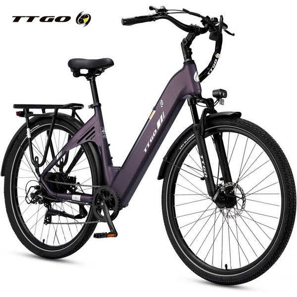 TTGO E-Bike Cityrad 28 x 2,0 Zoll, 120km, C3 SE, Elektrofahrrad mit Tiefeinsteiger-Rahmen, 7 Gang SHIMANO, Kettenschaltung, Heckmotor, 648 Wh, 5 Stufen, Leicht 