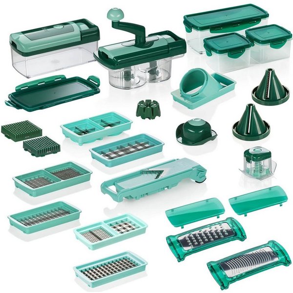 Genius Gemüseschneider Nicer Dicer Fusion smart, Set 34-tlg., mintgrün, präzisionsgeschliffene Klingen aus Edelstahl in GNOX-Qualität