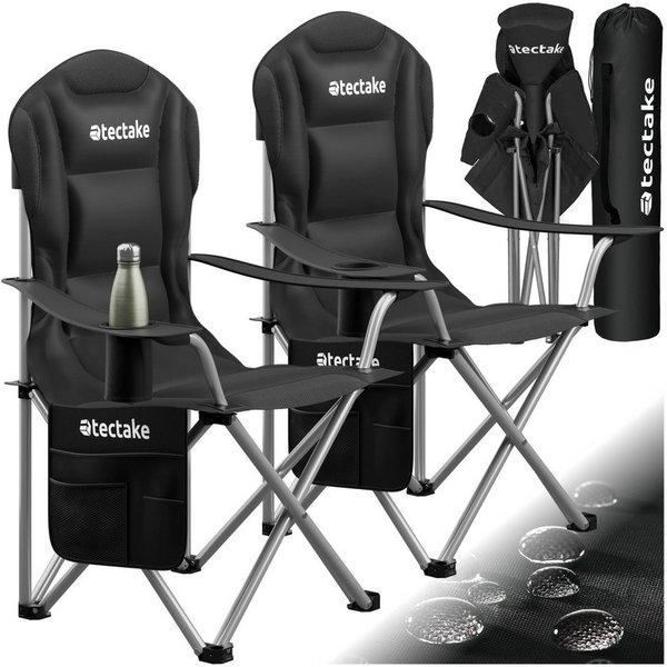tectake Campingstuhl Gepolsterter Gartenstuhl, Belastbarkeit 120 kg, 88,5 x 55 x 103 cm (Outdoor Klapptstuhl MTX für Außen in Schwarz, 2 St), wasserabweisendes 