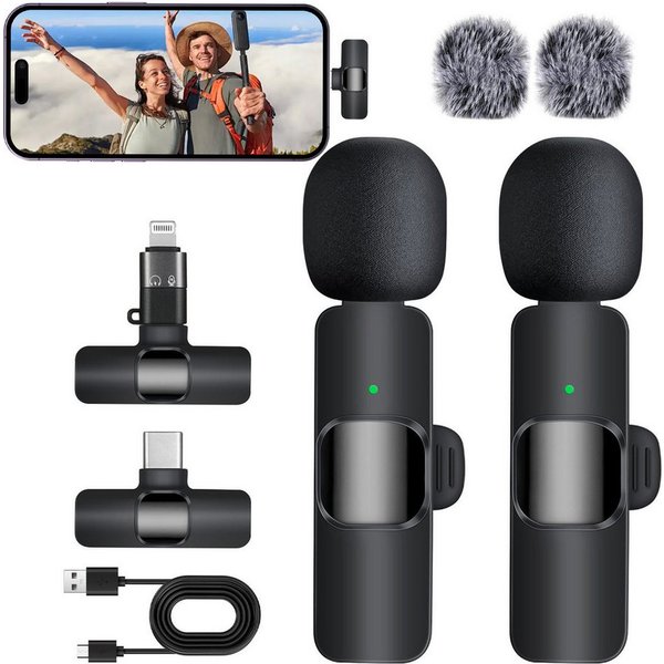 Senmudi Mikrofon Kabelloses Lavalier Mikrofon für Handy/iPhone/Computer/Android/Kamera (Wireless Ansteckmikrofon für Videoaufnahmen, Vlog,TikTok,YouTube), Mini 