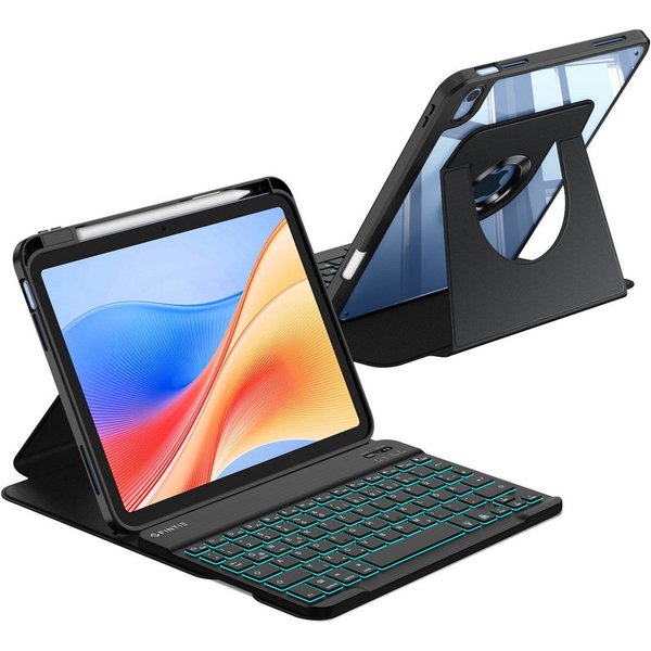 Fintie mit 360° drehbare Hülle für iPad A16 11/10. Generation 11/10,9 Zoll Tastatur (7-farbige Hintergrundbeleuchtung magnetisch Bluetooth-Tastatur)