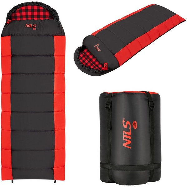 NILS CAMP Deckenschlafsack dicker Schlafsack Schwarz/Rot isolierend