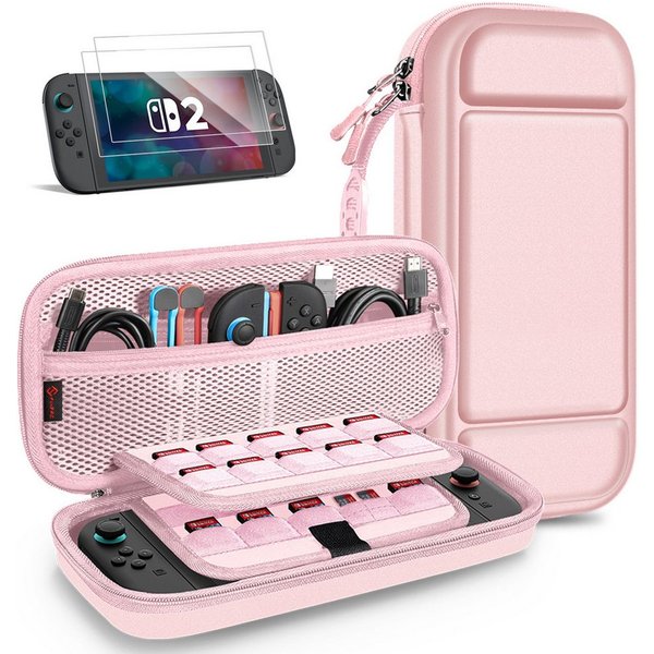Fintie Nintendo-Schutzhülle Tasche mit 2 Panzerglas für Nintendo Switch 2(2025), 2-in-1 Zubehörset, mit 2 Stücke Schutzfolie, 1 Tragetasche mit großem Fassungsv