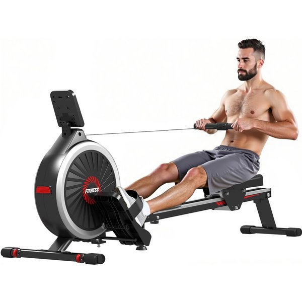 Dskeuzeew Rudergerät Rudergeräte für Zuhause - Magnetisches Rudergerät (Leise Gleitschiene - für Home Gym Indoor Trainer Ausrüstung), mit 16 Ebenen Widerstandss
