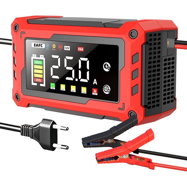 Athlix Ladegerät für Autobatterie 15A, Starthilfe Schnellladung Auto Motorrad Autobatterie-Ladegerät (9-Stufen-Ladesystem, breite Kompatibilität, Blei-Säure, AG