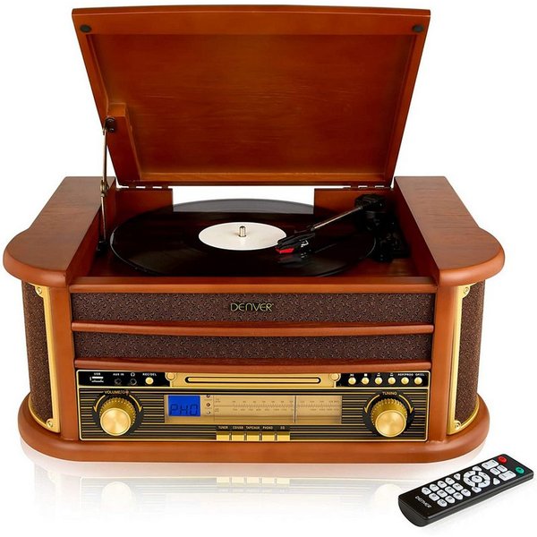 Denver MCR-50 Plattenspieler (3-Gang-Riemen, Plattenspieler, Kassette, CD, Radio, USB-MP3)