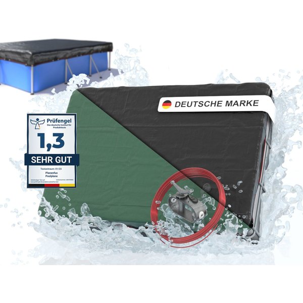 Planenfux® Pool-Abdeckplane Winterabdeckung rechteckig UV-beständig PE (Poolplane mit Stahlseil, inkl. Seilspanner), beidseitig 200 g/m² wetterfest