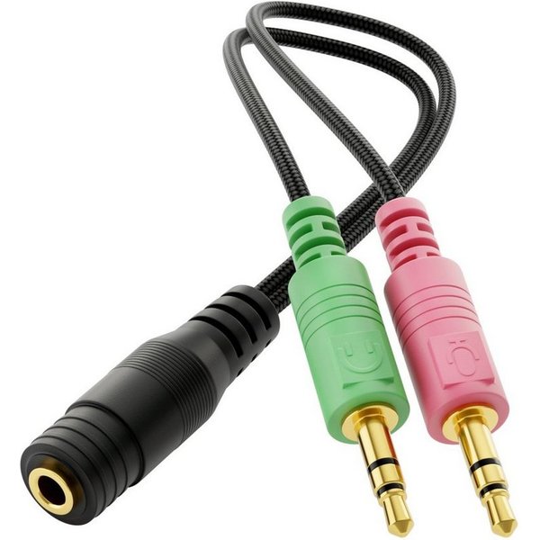 deleyCON deleyCON Headset PC Laptop Adapter Audio Klinken Y Adapter Kabel Audio-Kabel