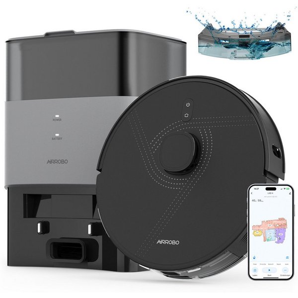 AIRROBO Nass-Trocken-Saugroboter akku staubsauger,Staubsauger Roboter mit Wischfunktion, 55 W, 5500 Pa Saugkraft, 75 Tage freihändige Reinigung, USLAM LiDAR-Nav