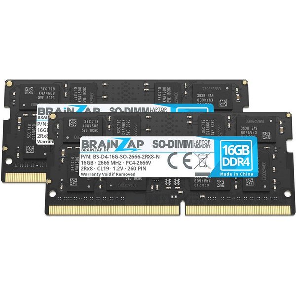 BRAINZAP 32GB (2x 16GB) RAM PC4-2666V SO-DIMM Laptop-Arbeitsspeicher (2666 MHz, CL19, 2Rx8, Non-ECC, Unbuffered, für Notebooks - Intel und)