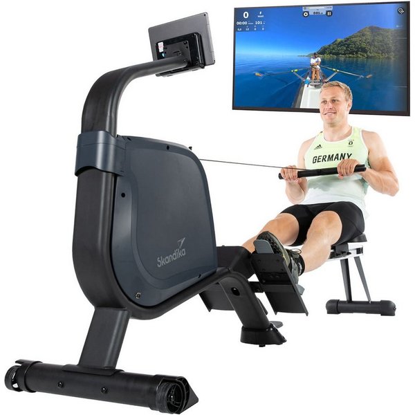 Skandika Rudergerät Njord Ruderergometer mit 16 Stufen, Studioqualität, für Zuhause (Laufschienen-Länge 128 cm, Transportrollen, Max. Körpergröße 195 cm), klapp
