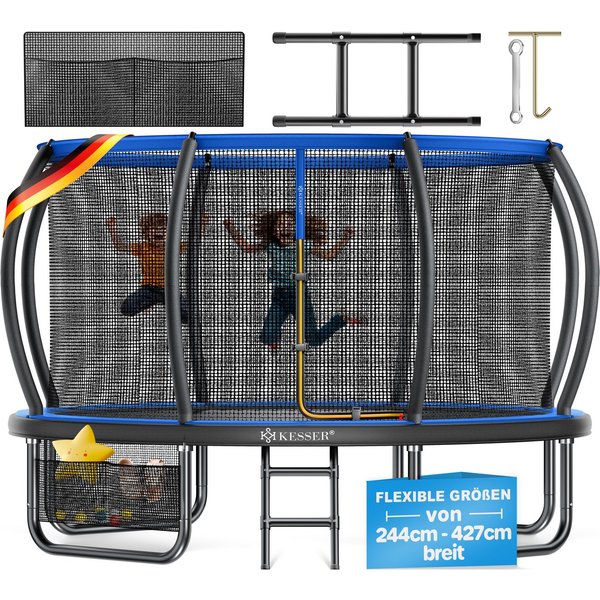 KESSER Gartentrampolin Trampolin Outdoor GS-geprüft Ø 305cm für Kinder & Erwachsene bis 150kg, Ø 305 cm, inklusive Sicherheitsnetz, Tasche, Leiter, Randabdeckun