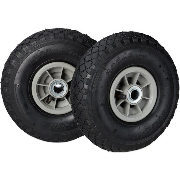 relaxdays Sackkarren-Rad 2er Set Sackkarrenrad 3.00-4 luftbereift (2 St), Schwarz-Grau