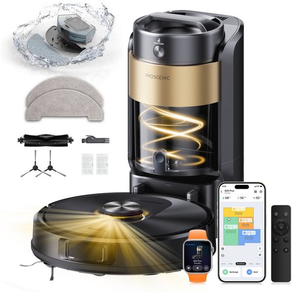 Proscenic Saugroboter mit Wischfunktion,2× Tiefenreinigung,Dual-Laser LiDAR,Teppicherkennung, beutellos, AI- Hinderniserkennung,Ultra-leiser Betrieb,Anti-Verwic