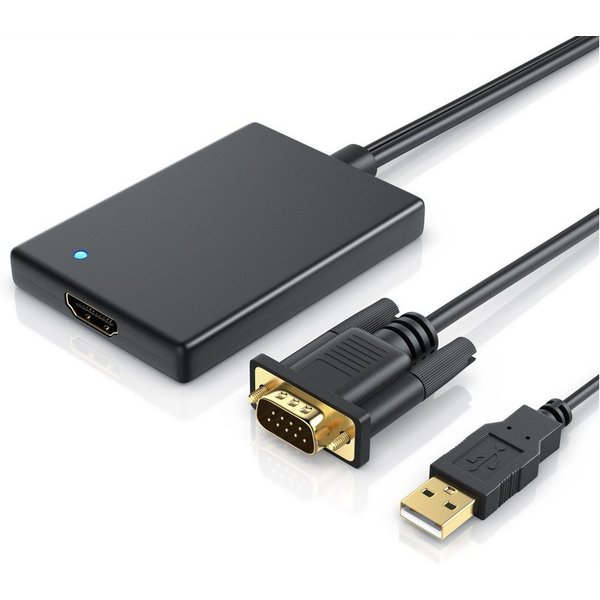 CSL VGA auf HDMI Adapter mit Audio, Full HD Audio- & Video-Adapter VGA, USB Typ A zu HDMI, VGA zu HDMI Adapter, Konverter Kabel 1920x1080 Full HD 1080p