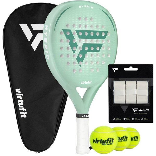 VirtuFit Padelschläger VirtuFit Hybrid Padel Set - Mintgrün - 3 Bälle - Overgrip
