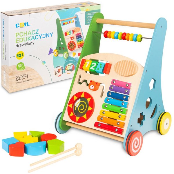 COIL Babywalker Lauflernwagen 3in1, Kinderwagen aus Holz, Lernspielzeug, ab 12 Monaten