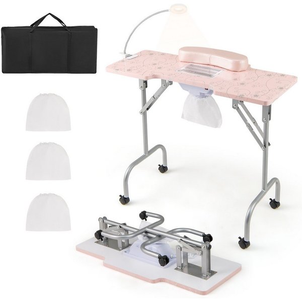 COSTWAY Maniküre-Pediküre-Set Maniküretisch klappbar mit LED, mit Tasche