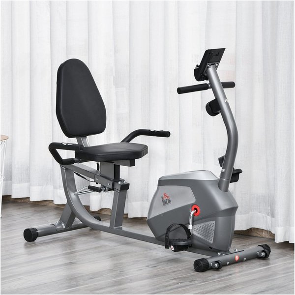 HOMCOM Heimtrainer mit LCD-Anzeige 8-stufig Magnetwiderstand Liegefahrrad (Heimtrainer Fahrrad, 1-tlg., Liegeheimtrainer), Metall ABS 121,5-136 x 62,5 x 98 cm