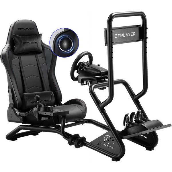 GTPLAYER Simulator Cockpit Rennsimulator lenkradständer mit 3D Lautsprechern Controller (Monitorhalterung Lenkradhalterung Schalthebelhalterung und Fußpedalen)