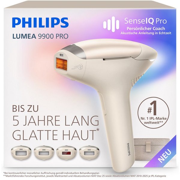 Philips IPL-Haarentferner Philips Lumea Series 9900 Pro BRC342/00, NEUHEIT, 4 Aufsätze (Körper, Gesicht, Achseln, Bikinizone), Audioführung