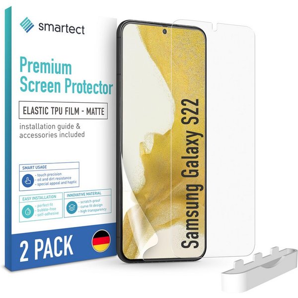 smartect Displayschutzfolie 2X TPU Schutzfolie Matt für Samsung Galaxy S22 für Samsung Galaxy S22, Set, 2 Stück, Entspiegelt, Kratzfest, Blasenfrei, Oleophob, F