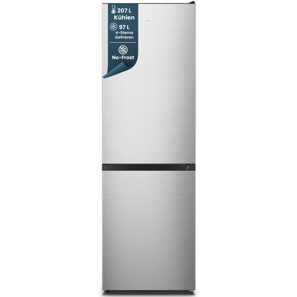 homeX Kühl-/Gefrierkombination CFSN3041A-S, 187.3 cm hoch, 59.5 cm breit, No Frost, 304 L, Kühlschrank mit Gefrierfach, EEK A, freistehend, groß