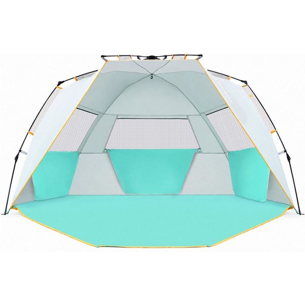 Wolfwise Strandmuschel Strandpavillon UV50+ leicht aufbau wasserfest Mesh-Fenster Strand., Personen: 7 (Set, 1 Strandmuschel, 4 Abspannleinen, 10 Heringe), UPF 
