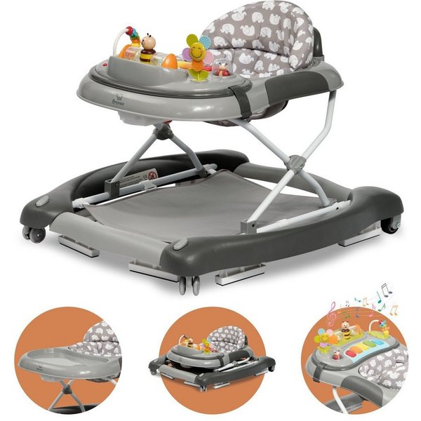 Bronea Lauflernhilfe 4in1 Gehfrei Baby Lauflernwagen Schaukel Lauflernhilfe Babywalker Grau, Im nu - auf Knopfdruck - zum Schaukel, Widerstand Reifen einstellba