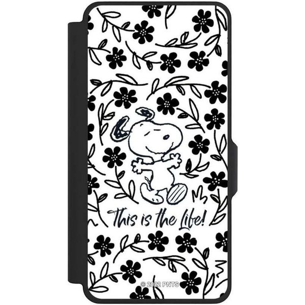 NIVOCASE Handyhülle Peanuts Blumen Snoopy Snoopy Black and White This Is The Life, Samsung Galaxy S26+ Klapphülle Handyhülle aus Kunst Leder