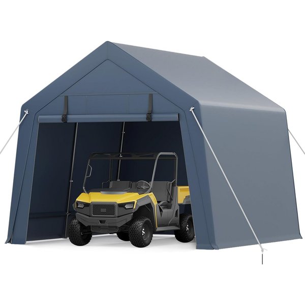 GarveeMore Gerätezelt mit feuerverzinktem Stahlrahmen & PE-Abdeckung für Terrasse, Wasserdichter Carport Unterstand für Auto, Motorrad & Gartengeräte
