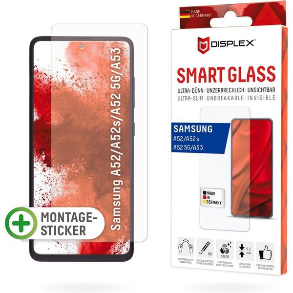 Displex Displayschutzglas Smart Glass - Samsung A52/A52(s) 5G/A53 5G, Displayschutzfolie Displayschutz kratzer-resistent 9H unzerbrechlich