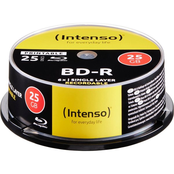 Intenso Blu-ray-Rohling 25 Intenso Rohlinge Blu-ray BD-R full printable 25GB 6x Spindel