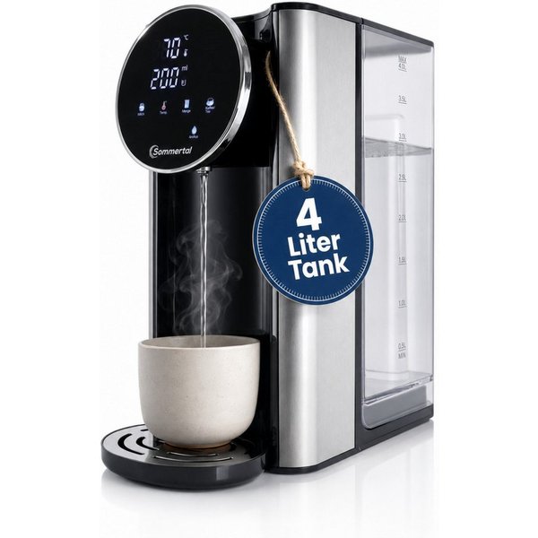Sommertal Heißwasserspender Sommertal HW400 Heißwasserspender Businessline mit abnehmbaren 4L Tank, 4 l, instant heißes Wasser 45-100°C, Touchdisplay, Babynahru