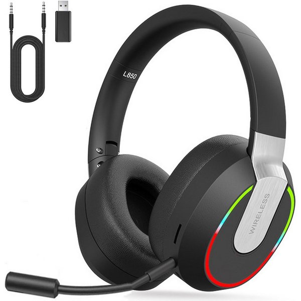 Forrlite 2,4 GHz Wireless Gaming Headset für PC, PS4, PS5, Mac, Switch Gaming-Headset (LED-Licht, faltbar, niedrige Latenz (30 ms), Bluetooth Kabelloses Kopfhör