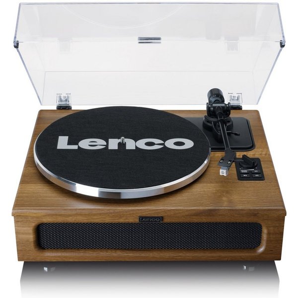 Lenco LS-410WA Plattenspieler (Riemenantrieb, Bluetooth, Bluetooth 5.0, integr. 40W-RMS-Lautsprecher & Audio-Technica, Walnuss)