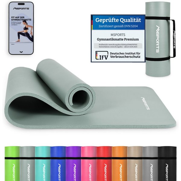 MSports® Gymnastikmatte Yogamatte inkl. Tragegurt + Poster + Workout App