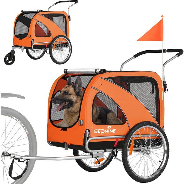 SEPNINE Fahrradhundeanhänger 2 in 1 Faltbarer Anhänger mit Feststellbremse, für M/XL Hunde