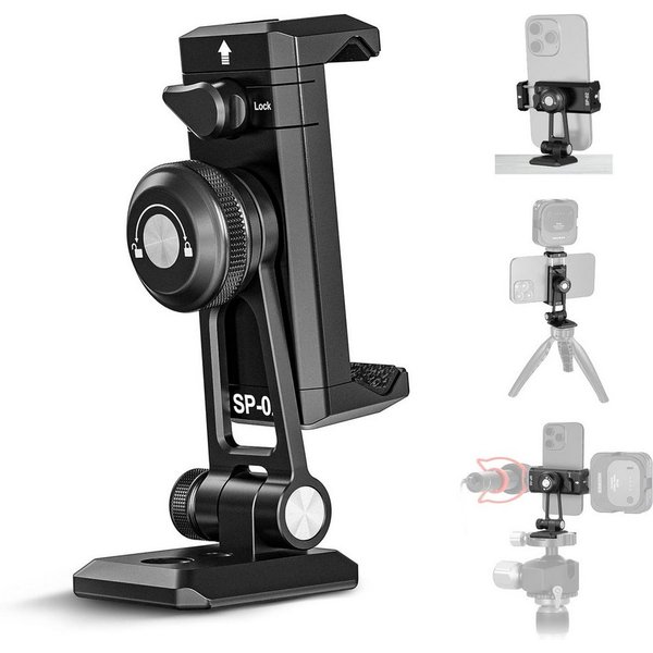 Neewer Handy-Halterung SP-02 Metall Handy Stativ Mount Adapter Halterung, mit Arca Basis, (bis 3.8 Zoll, Packung, 270° Drehung, 2 kalte Schuhe, Telefonhalterkle