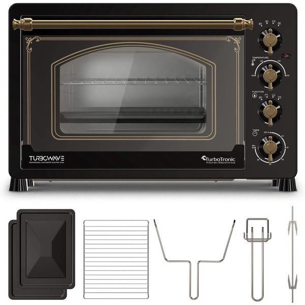 TurboTronic by Z-Line Minibackofen 2000 W 45 l Mini Backofen Retro mit Umluft Drehspieß Grill Pizzaofen, Retro-Design, Umluftfunktion, Drehspieß