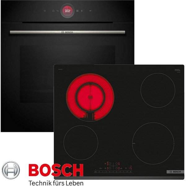 BOSCH Elektro-Herd-Set Bosch Herd-Set Autark Backofen Serie 8 Teleskop + Kochfeld Glaskeramik, mit Teleskopauszug nachrüstbar, -ecoClean Plus Ausstattung: Rückw