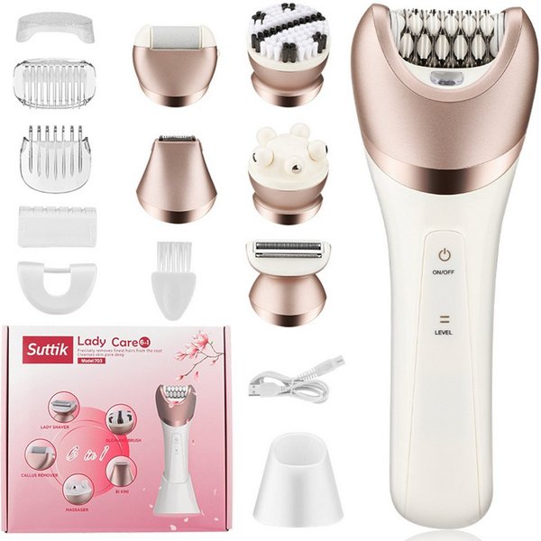 ibettertec Epilierer Epilierer Damen,6-in-1 Epilierer für Damen Kabelloser, Nass und Trocken-Gesichtsepilierer mit Peelingbürste,Reinigungsbürste,Massagekopf IP