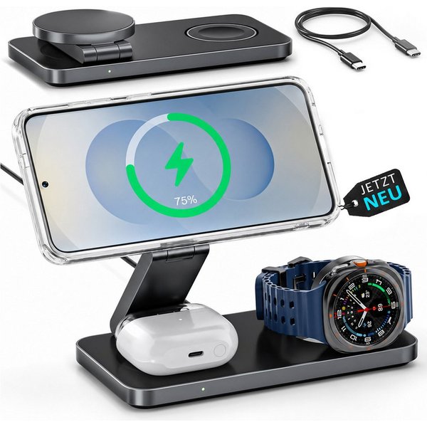 GreenHec 3in1 Ladestation für Samsung S26 S25 S24 S23, Magnetisch, Induktiv Wireless Charger (Spar-Set, Wireless Charging Pad, Watch Charger, MagSafe kompatibel