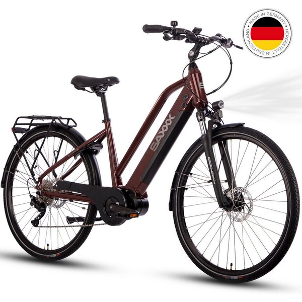 SAXXX E-Bike Trekkingrad 28 Zoll City-Pedelec mit starkem Antrieb, 10 Gang SHIMANO Deore Schaltwerk, Kettenschaltung, Mittelmotor, 522 Wh, (mit abnehmbarem Akku
